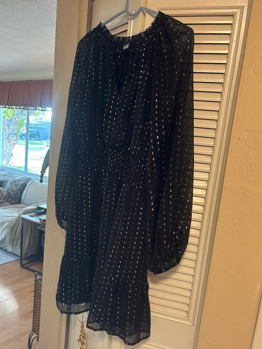 Old Navy Womens Waist-Defined Swiss Dot Smocked Mini Dress Black Size XL EUC
